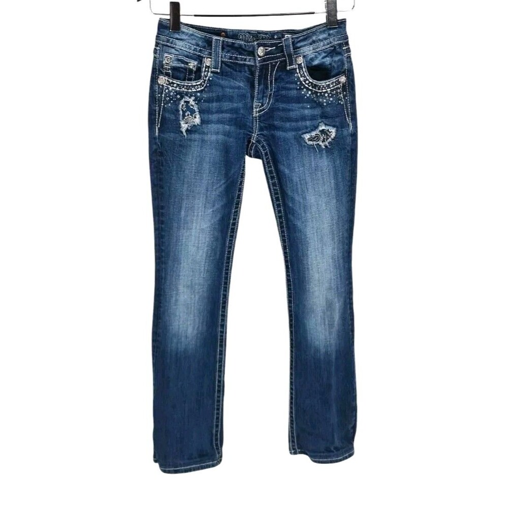 Miss Me Women's Dark Blue Boot Cut Jeans with Stud Embellishments